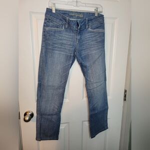 American Eagle Jeans Size 8 Regular Straight Leg Blue Medium Wash Button Zipper